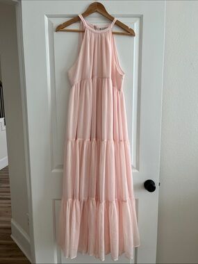 Chelsea28 Blush Halter Tiered Maxi Dress Pastels Bridesmaid Wedding Formal